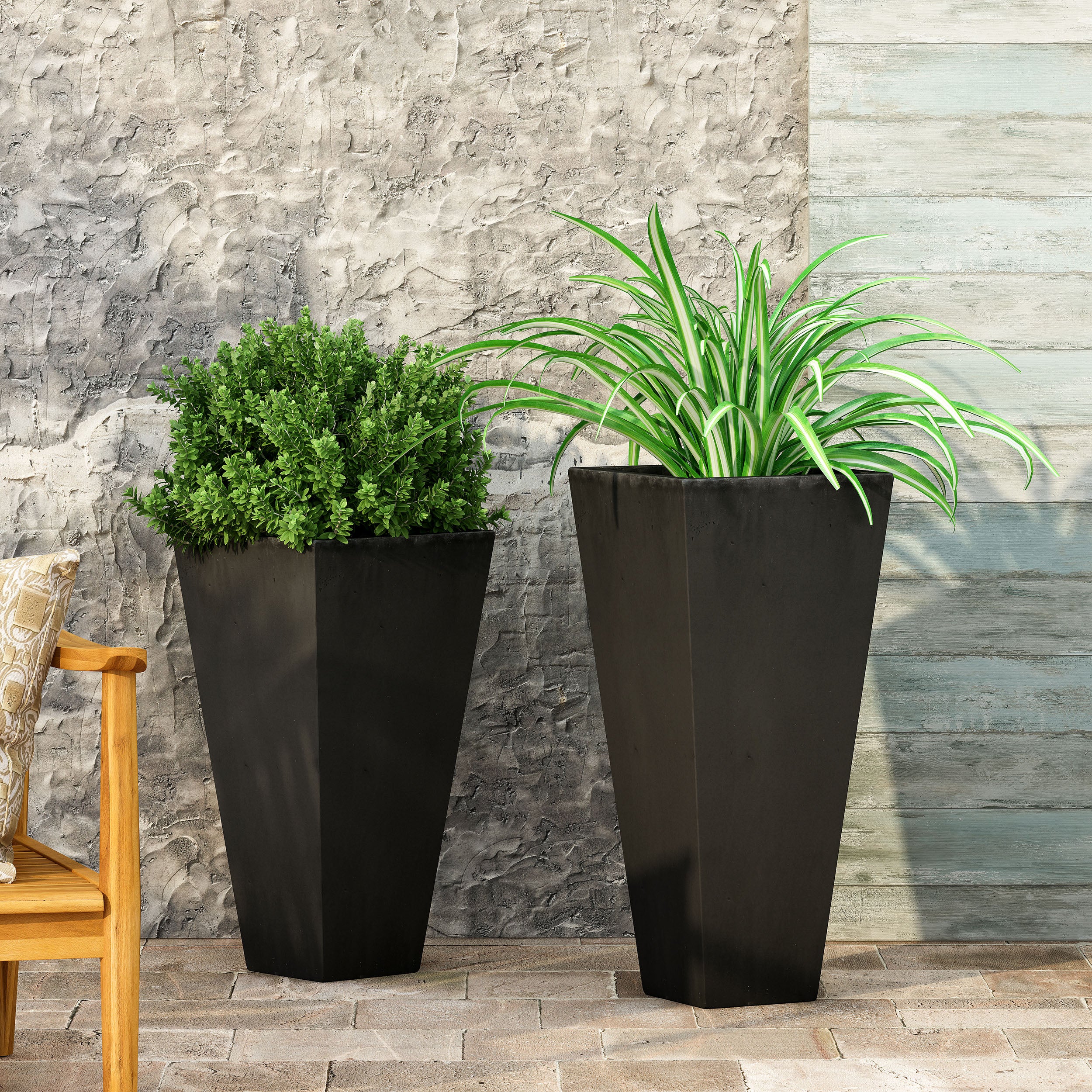 Fardeen Outdoor Modern Medium and Small Cast Stone Planter Set