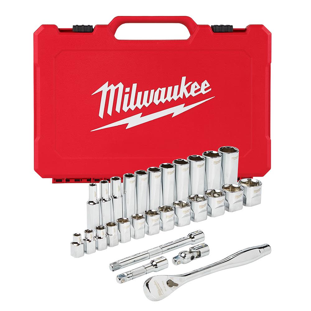 Milwaukee 3/8 in. Drive 28 pc. Ratchet and Socket Set- SAE 48-22-9408 from Milwaukee