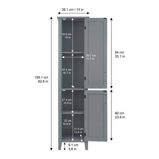 Teamson Home Mercer Mid Century 14.96 in. W x 13 in. D x 62.67 in. H Gray Modern Wooden Linen Cabinet EHF-F0017