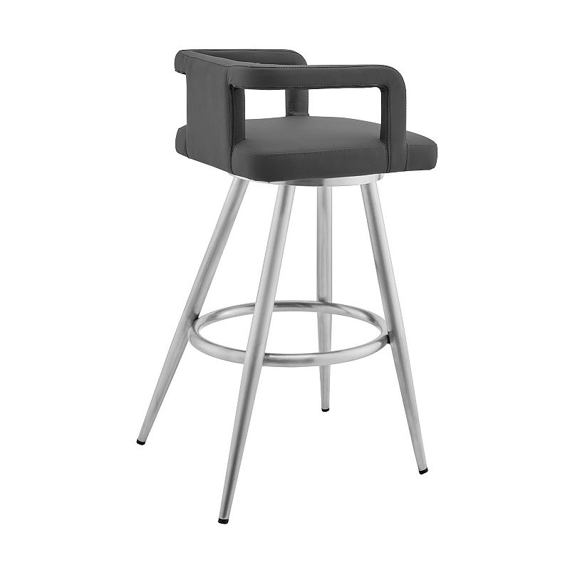 Gabriele 30 Gray Faux Leather and Brushed Stainless Steel Swivel Bar Stool