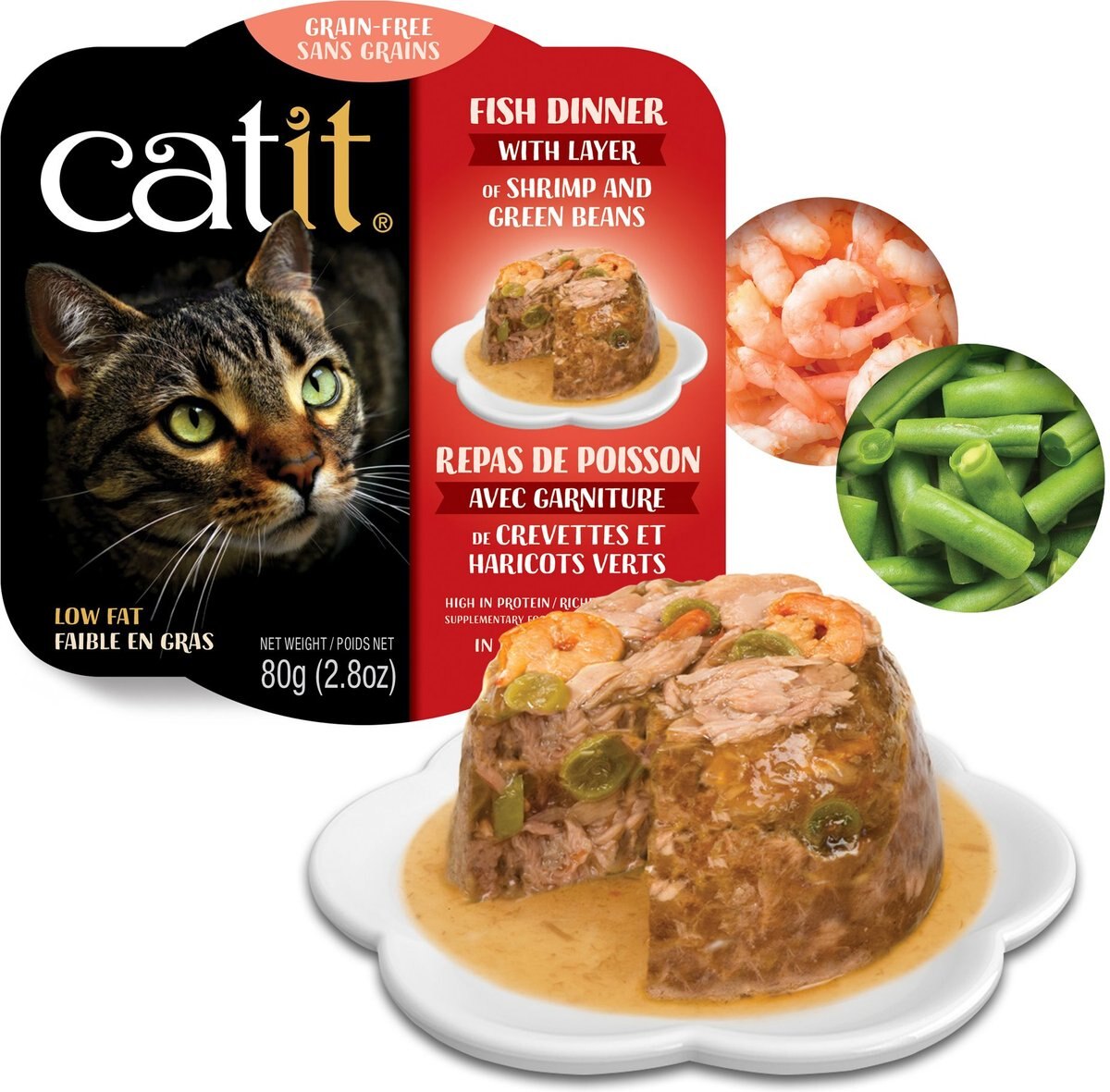 Catit Dinner Ocean Fish w/Shrimp and Green Beans Cat Wet Food， 2.8-oz can