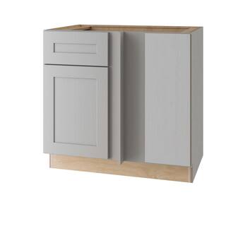 Home Decorators Collection Tremont Assembled 36 x 34.5 x 24 in Plywood Shaker Blind Corner Base Kitchen Cabinet Rt Soft Close in Painted Pearl Gray BBCU42R-TPG