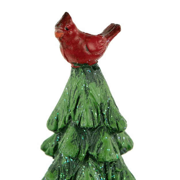 Green Glittered Christmas Tree With Red Cardinals Decoration