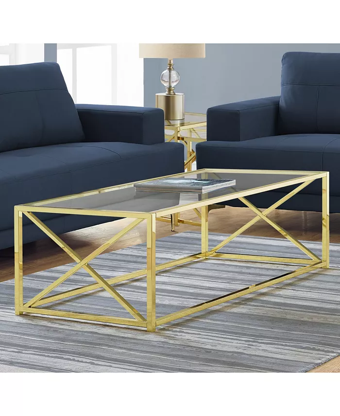 Monarch Specialties Tempered Glass 44L Coffee Table in Gold