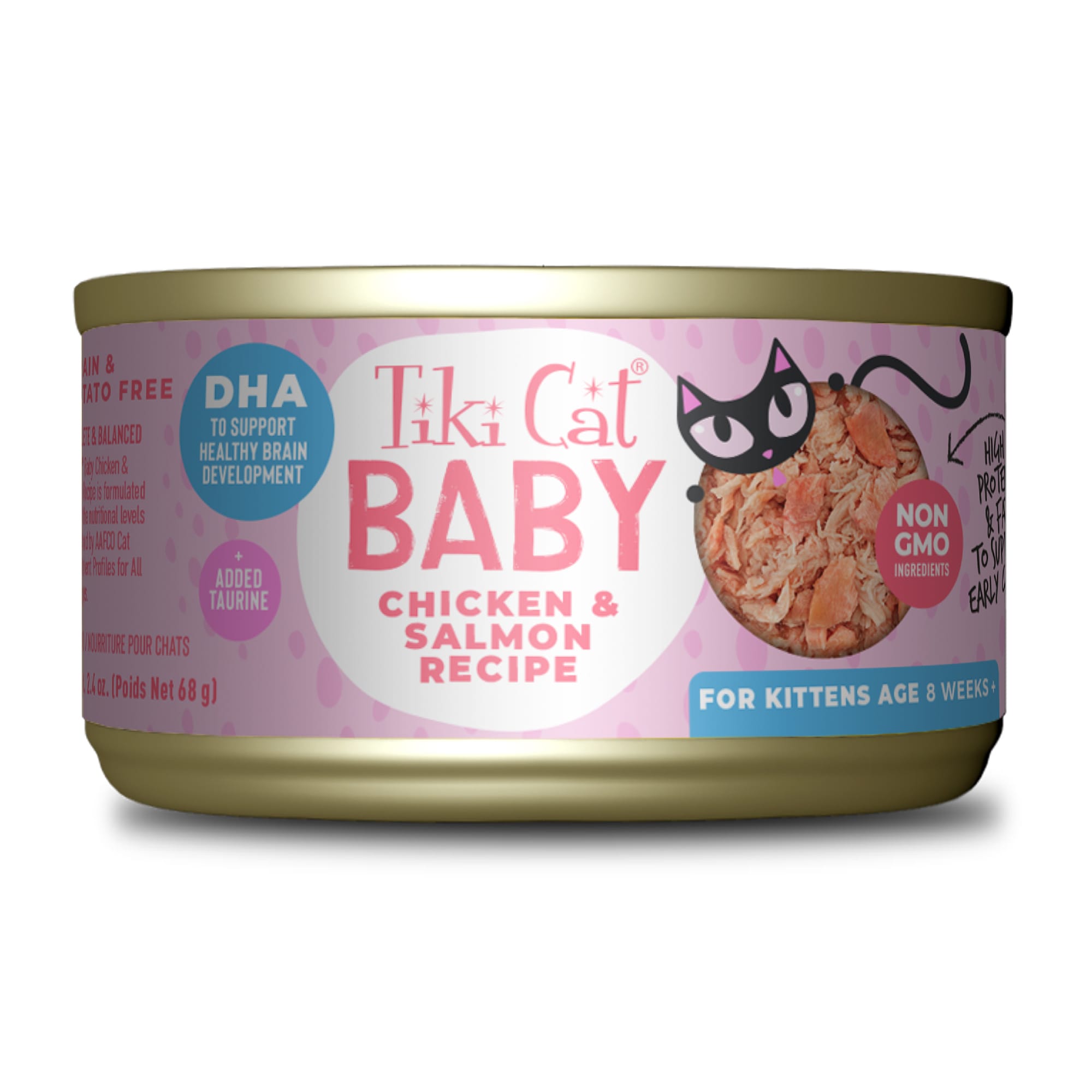 Tiki Cat Baby Chicken  Salmon Recipe Wet Kitten Food， 2.4 oz.， Case of 12