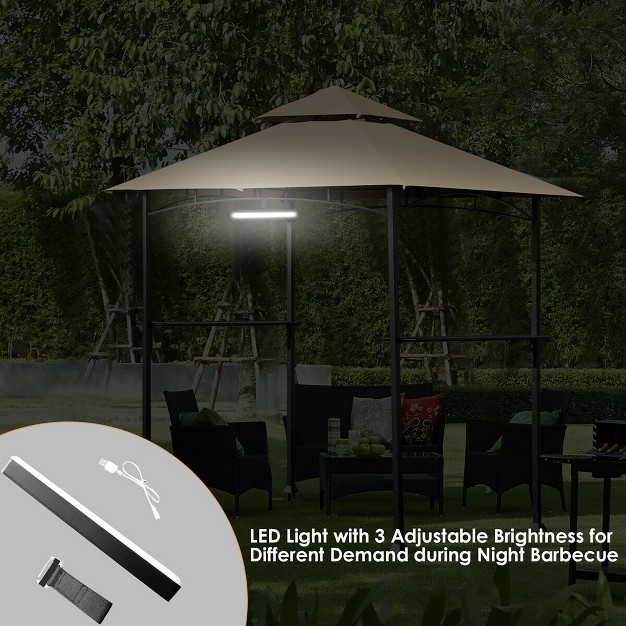 Costway 8 x27 X 5 x27 Outdoor Patio Barbecue Grill Gazebo W Led Lights 2 tier Canopy Top Tan