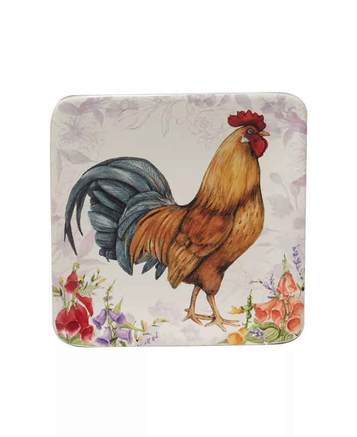 Certified International Floral Rooster Set of 4 Canape Plates 6