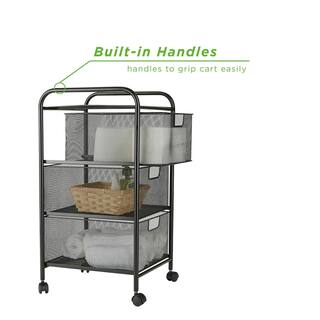 Mind Reader 3 Drawer Mesh Rolling Cart Metal Storage Drawers File Storage Utility Cart Heavy Duty Multi-Purpose Cart in Black 3VERTM-BLK