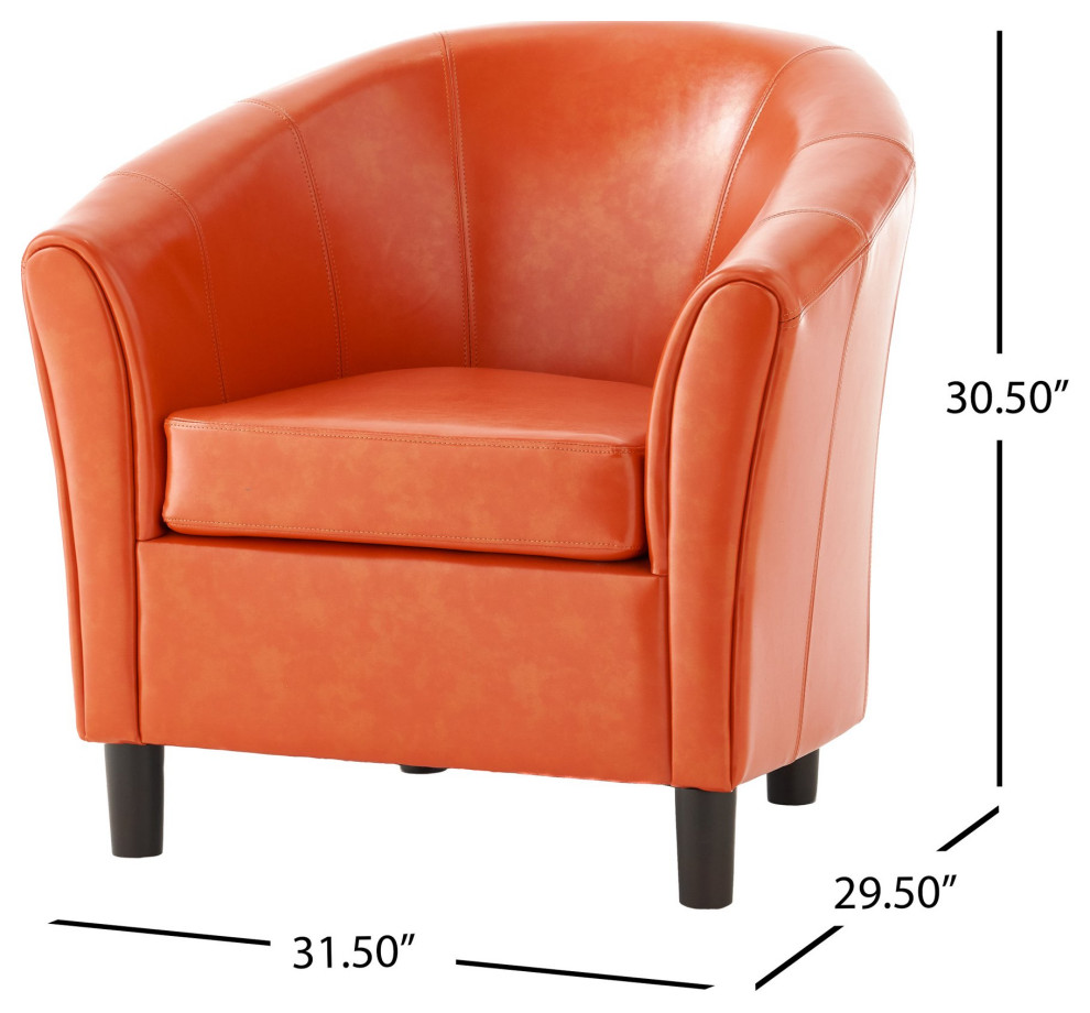 Comfortable Accent Chair  Bonded Leather Seat With Rounded Backrest  Orange   Contemporary   Armchairs And Accent Chairs   by Declusia  Houzz