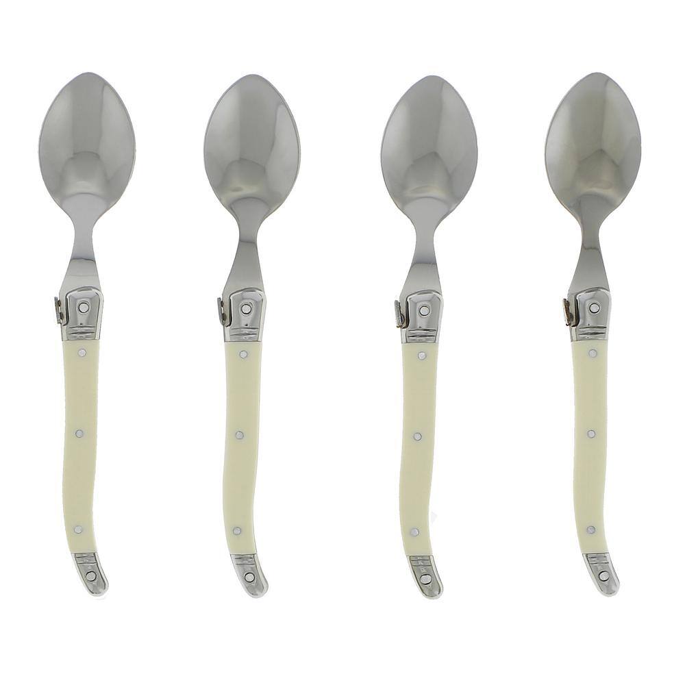 French Home Laguiole Faux Ivory and Silver Color Coffee Spoons (Set of 4) LG093