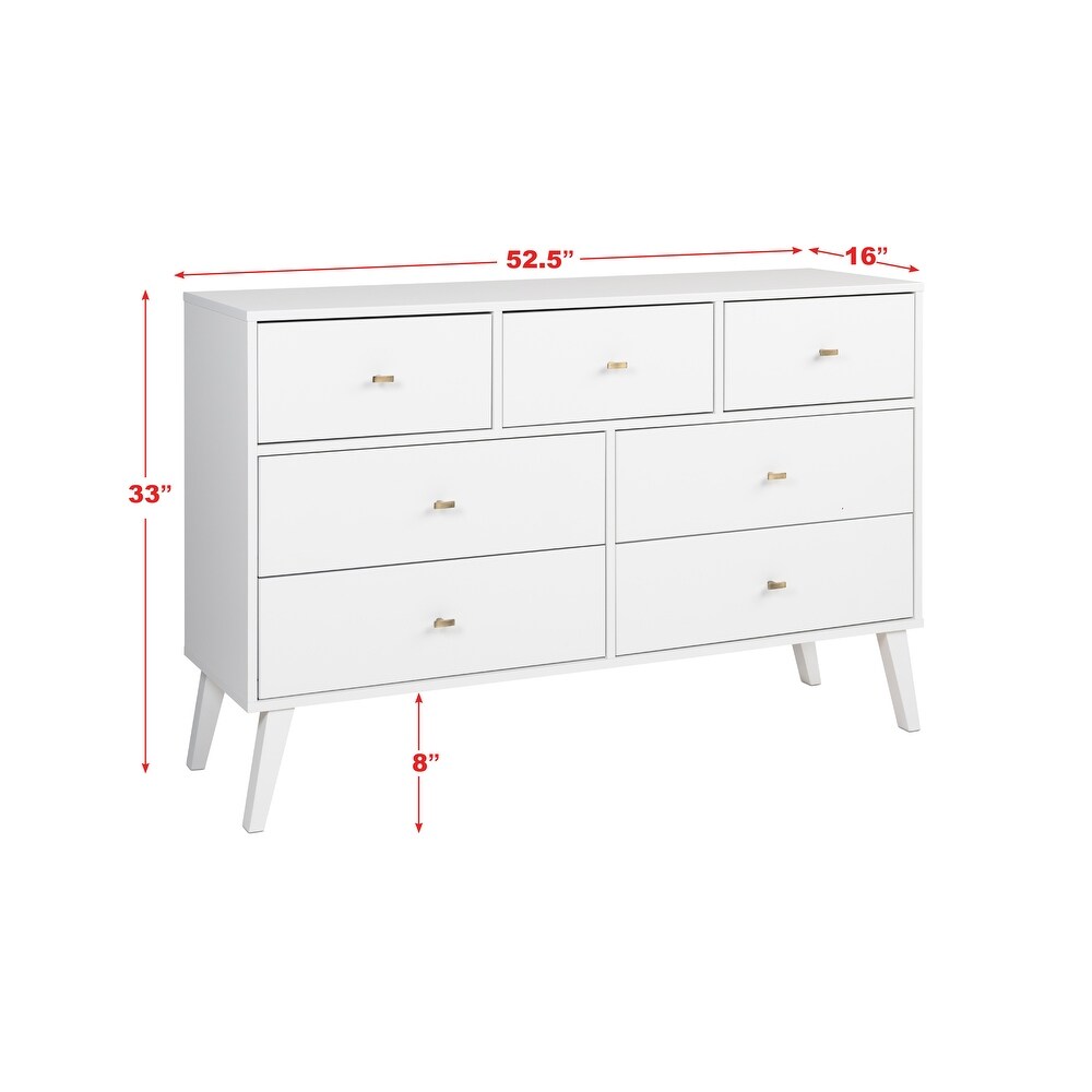 Prepac Milo Mid Century Modern 7 Drawer Double Dresser for Bedroom  Chest of Drawers  Contemporary Bedroom Furniture