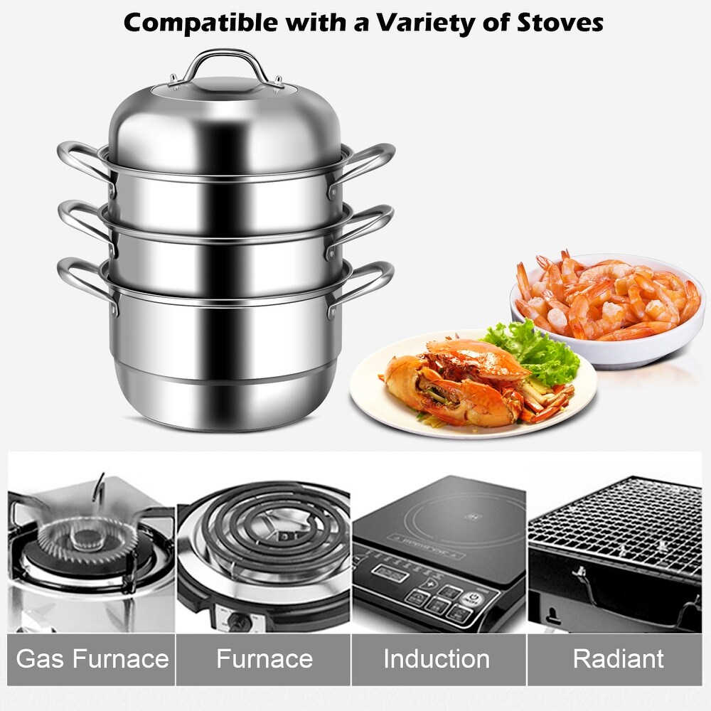 Costway 3 Tier 11 Inch Stainless Steel Steamer Set Cookware Pot