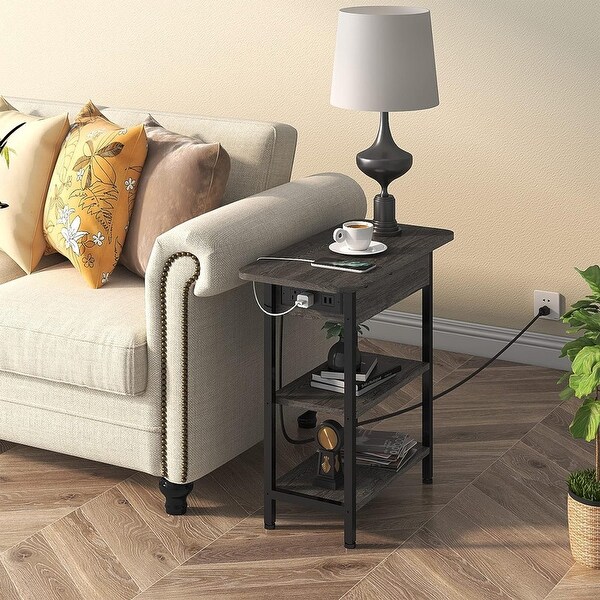 Set of 2 Flip Top Narrow Side Table，Nightstands，End Tables dark Grey