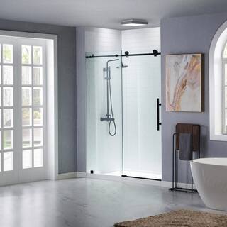 WOODBRIDGE Austin 44 in. to 48 in. x 76 in. Frameless Sliding Shower Door with Shatter Retention Glass in Matte Black Finish MSDC4876-MBL