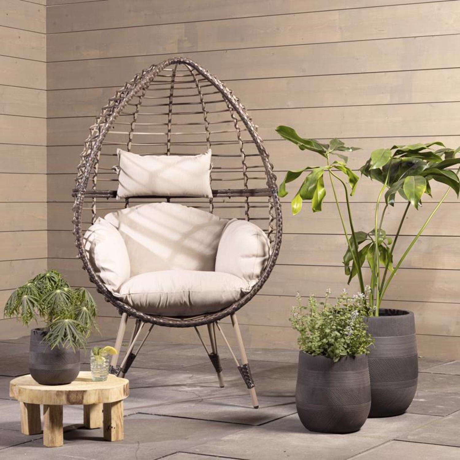 Living Accents Southport Brown Wicker Frame Egg Lounge Chair Beige