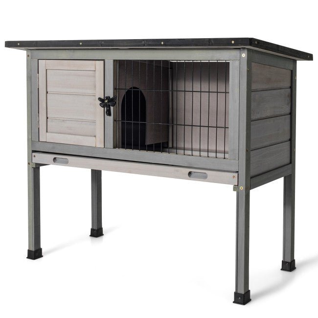 Best Outdoor Indoor Elevated Wooden Rabbit Hutch With Removable Tray