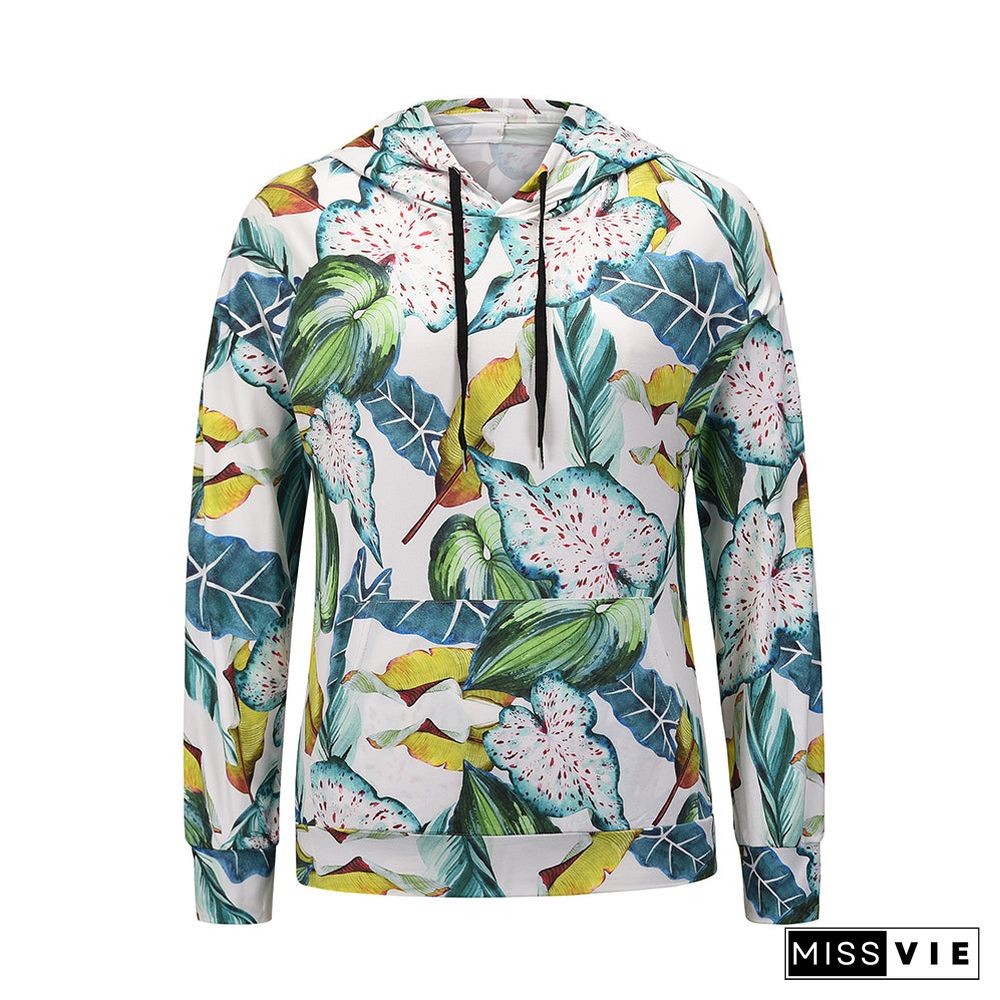 Casual Long Sleeve Floral Sweatshirt Hooded Top