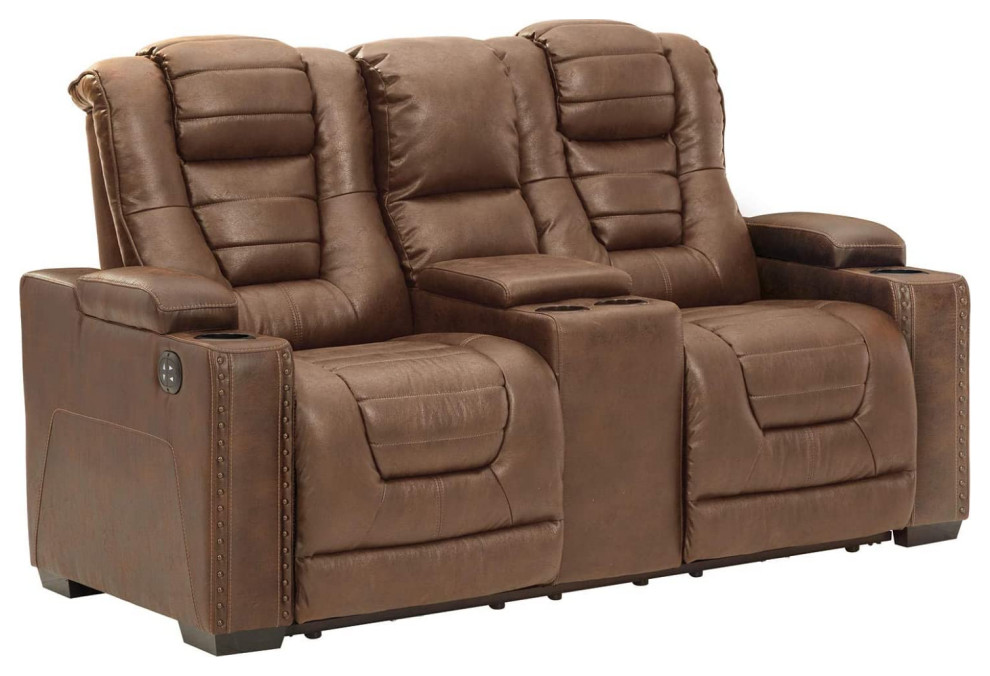 Modern Theater Seating  Faux Leather Seat With Arm Storage  ampCup Holders  Brown   Transitional   Theater Seating   by Decor Love  Houzz