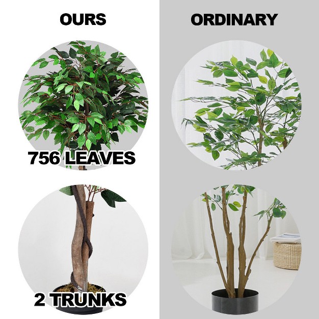 Costway 5 5 feet Artificial Ficus Silk Tree Wood Trunks Green Outdoor Home Decor