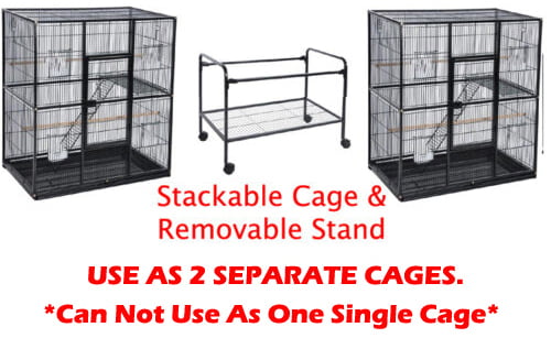 Double X-LARGE Stacker Sturdy Wrought Iron Bird Flight Parrot Breeding Rolling Stand Cage for Cockatiel Conure Canary Aviary Finches Budgies