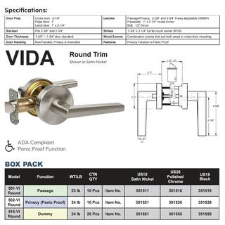 DELANEY HARDWARE Contemporary Collection Vida Satin Nickel BedBath Door Handle 351521