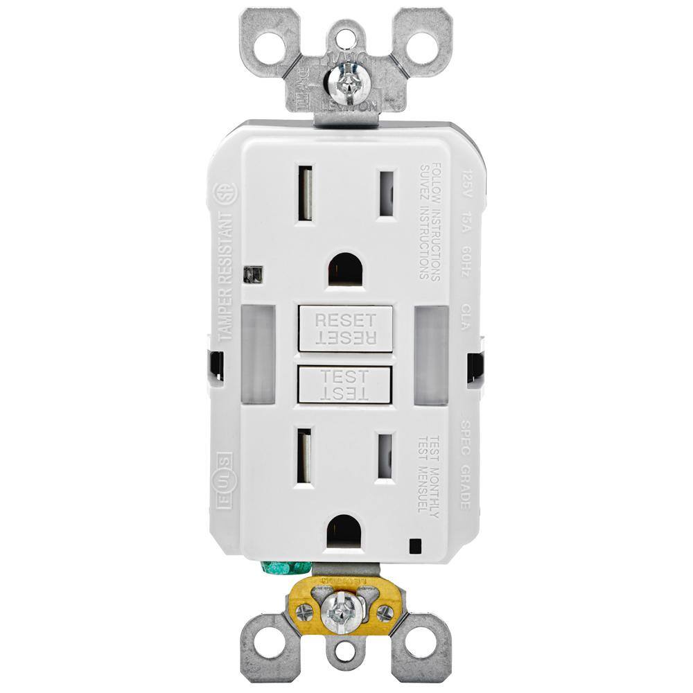 Leviton 15 Amp Self-Test SmartlockPro Combo Duplex Guide Light and Tamper Resistant GFCI Outlet White R92-GFNL1-00W