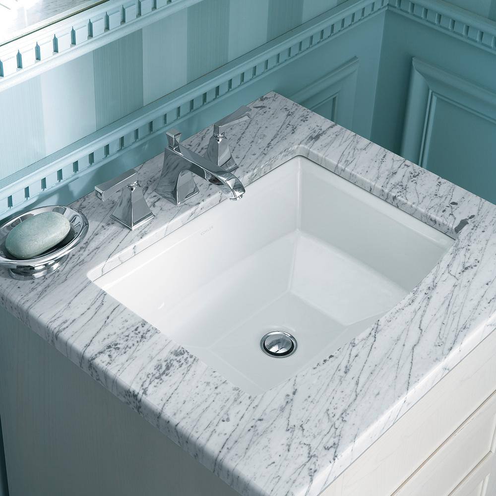 KOHLER Archer 19-78 in. Rectangle Undermount Bathroom Sink in White with Overflow Drain K-R2355-0