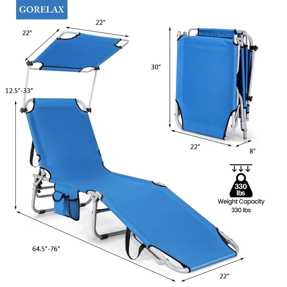 5 Position Adjustable Outdoor Chaise Chair Recliner Chair with Canopy Shade