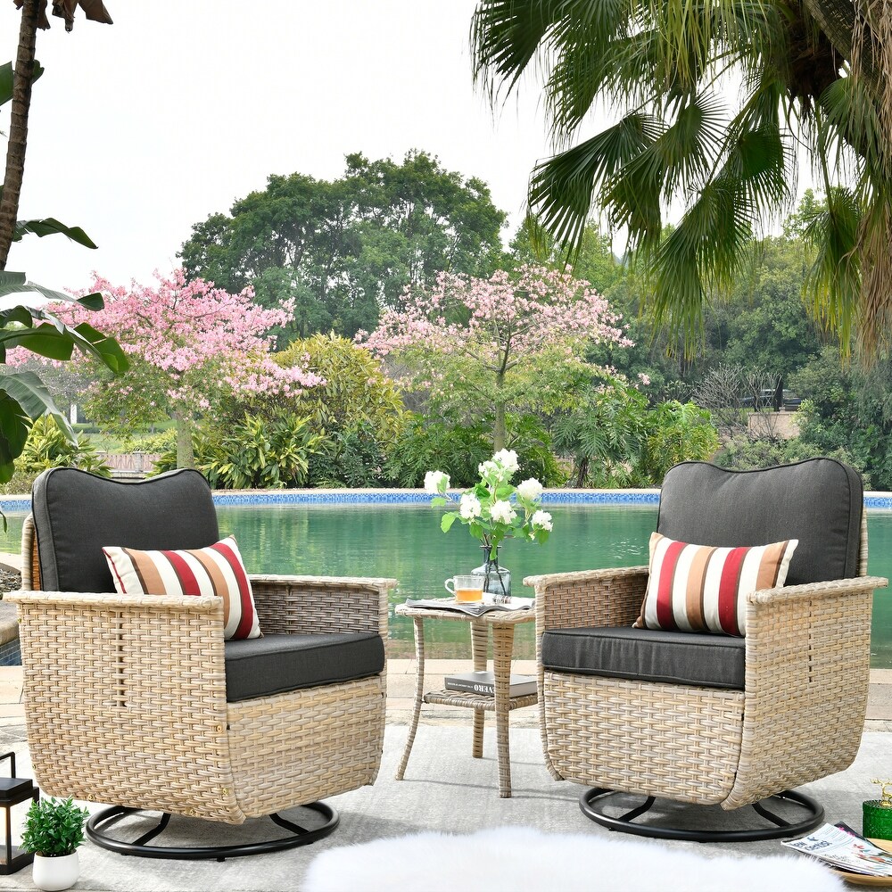 OVIOS 3 piece Pet Friendly Patio Furniture Swivel Chairs Wicker Set