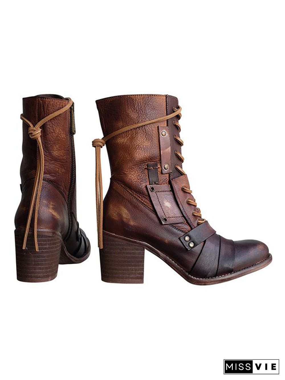 Women's Retro Comfy Chunky-heel Lace-up Riding Riding Boots