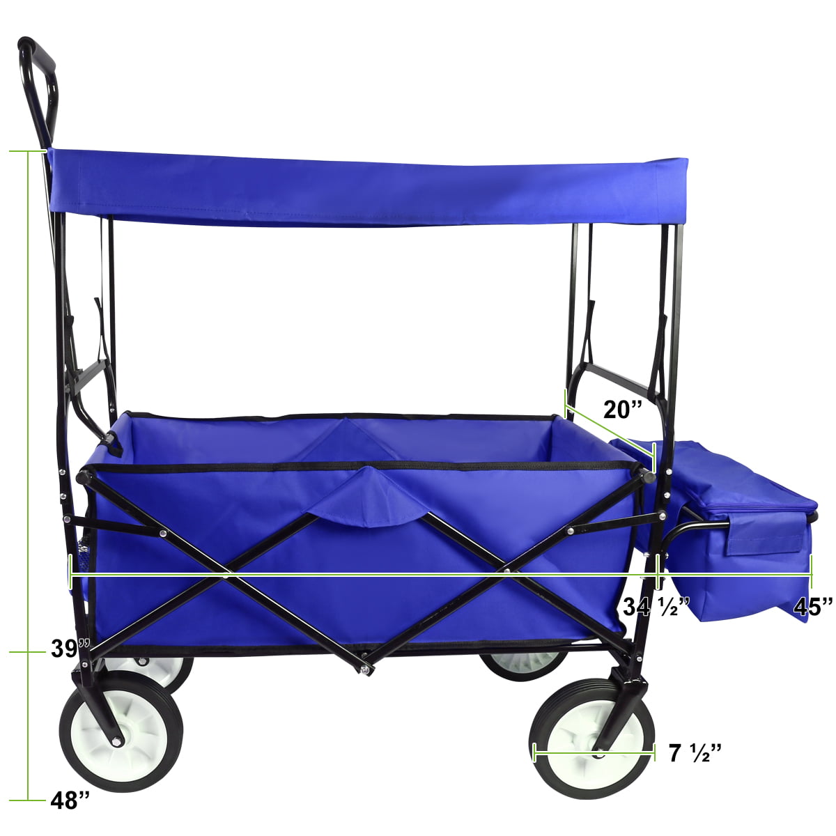 Geniqua Blue Utility Collapsible Folding Wagon Cart w/Canopy Garden Beach Toy Sport Buggy