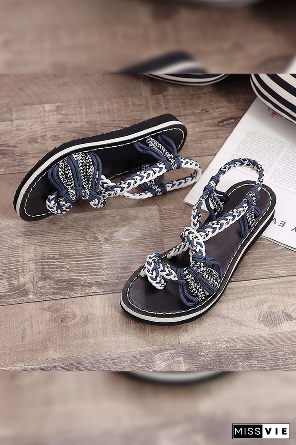 Colorful Rope Twist Knot Splicing Flat Sandals