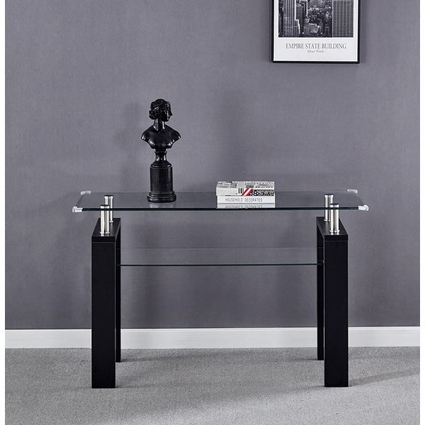 Black MDF Console Table; Tempered Glass Top，Foyer Sofa Table Narrow for Entryway， Living Room， Hallway - 47.2