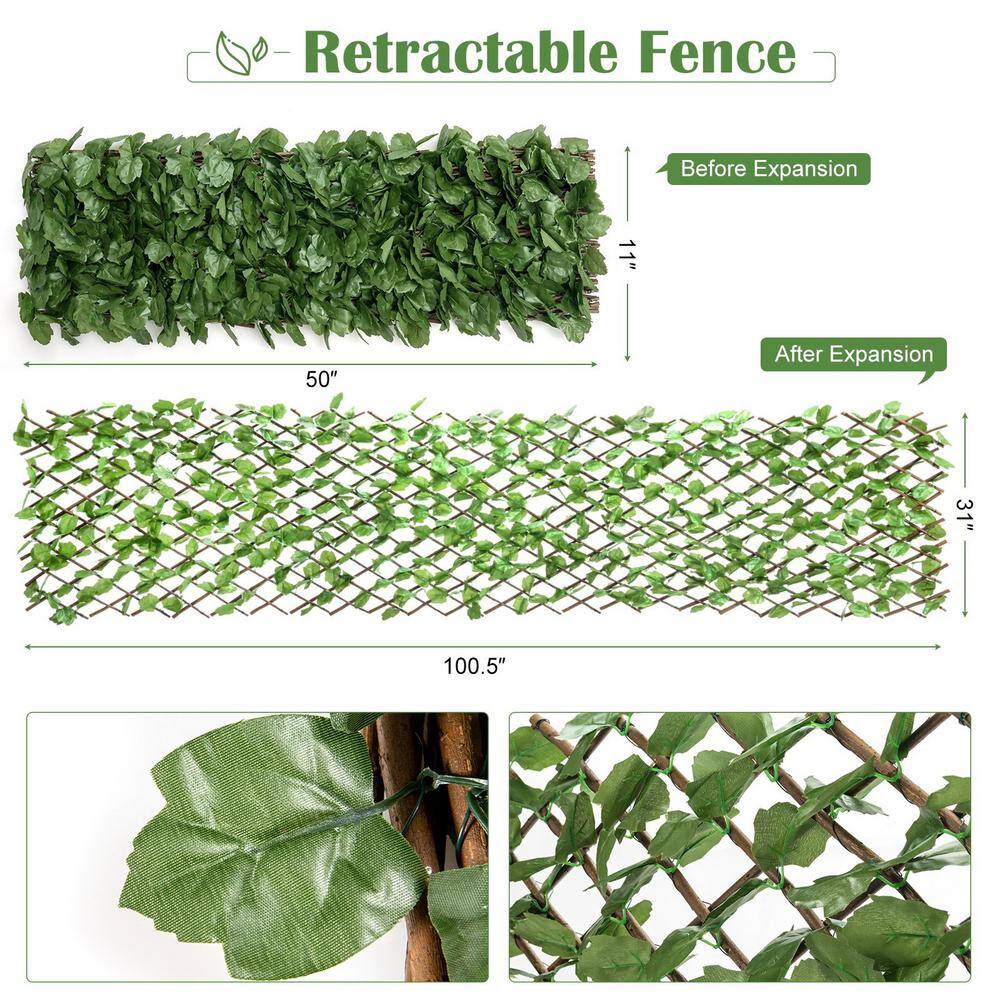 WELLFOR 31 in. Plastic Garden Fence Green Artificial Ivy Fence Screen (Set of 3) OP-HWY-70780