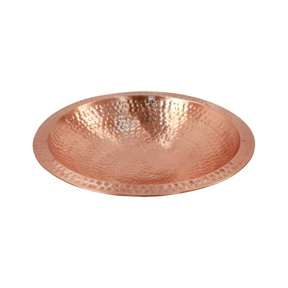 ACHLA DESIGNS 14 in. W Round Satin Hammered Solid Copper Birdbath Bowl with Rim， Garden Accent， Outdoor Accessory BBHC-03