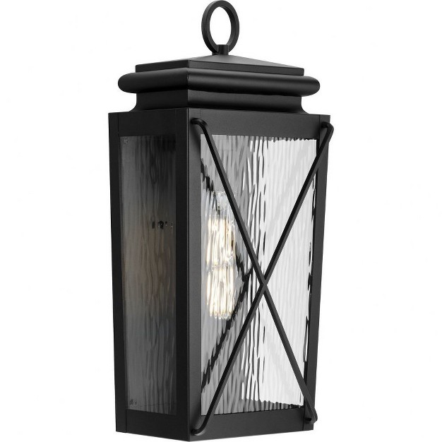 Progress Lighting Wakeford 1 light Medium Wall Lantern Textured Black Water Glass Steel Vintage Look Wet Rated