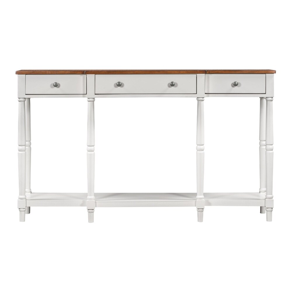 61 Inch Solid Wood Console Table with Storage Shelf and Drawer