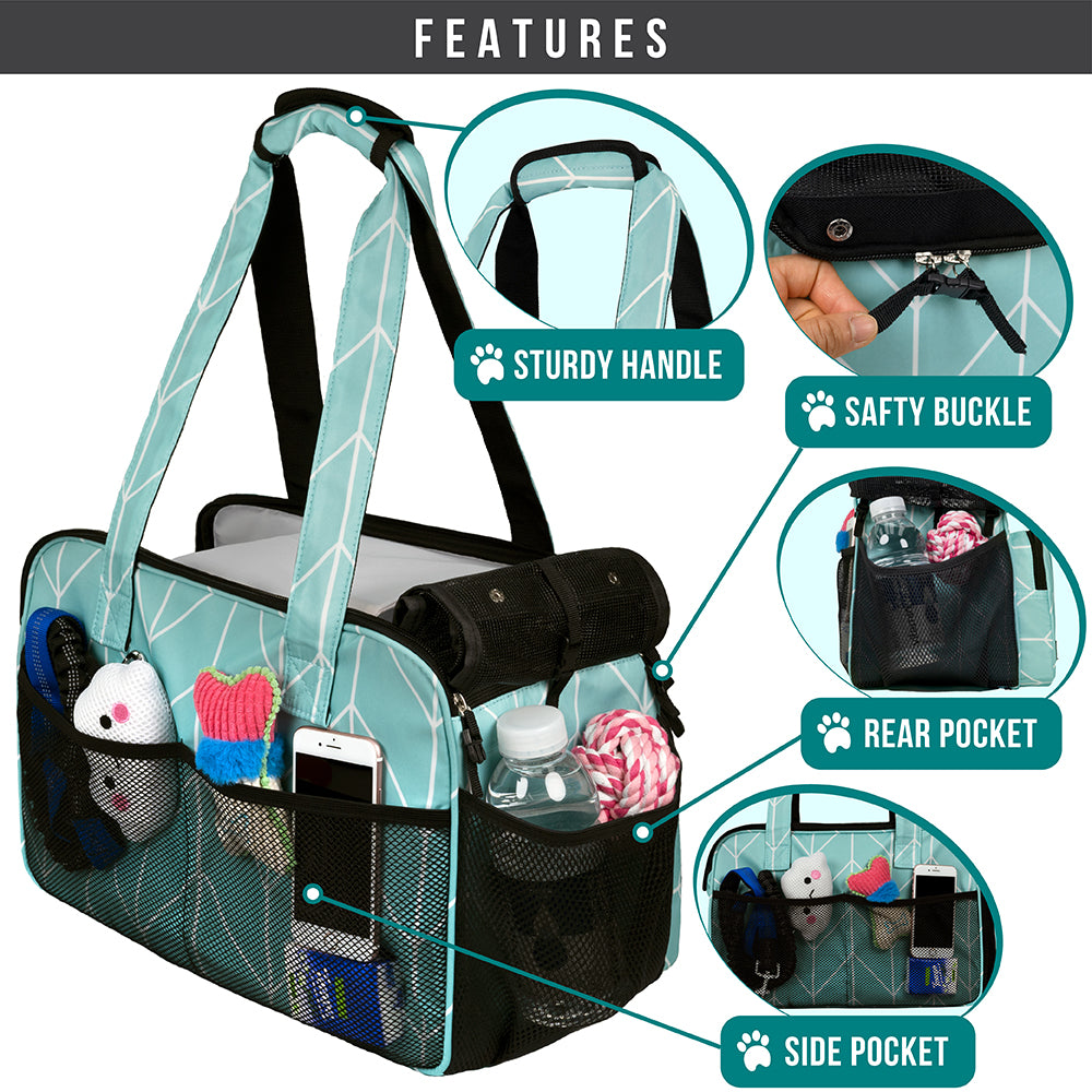 PetAmi Small Dog Purse Carrier， Soft-Sided Pet Carrier Bag Pockets， Portable Medium Dog Puppy Large Cat Travel Handbag Tote， Airline Approved Breathable Mesh， Poop Dispenser， Sherpa Bed， Chevron Teal