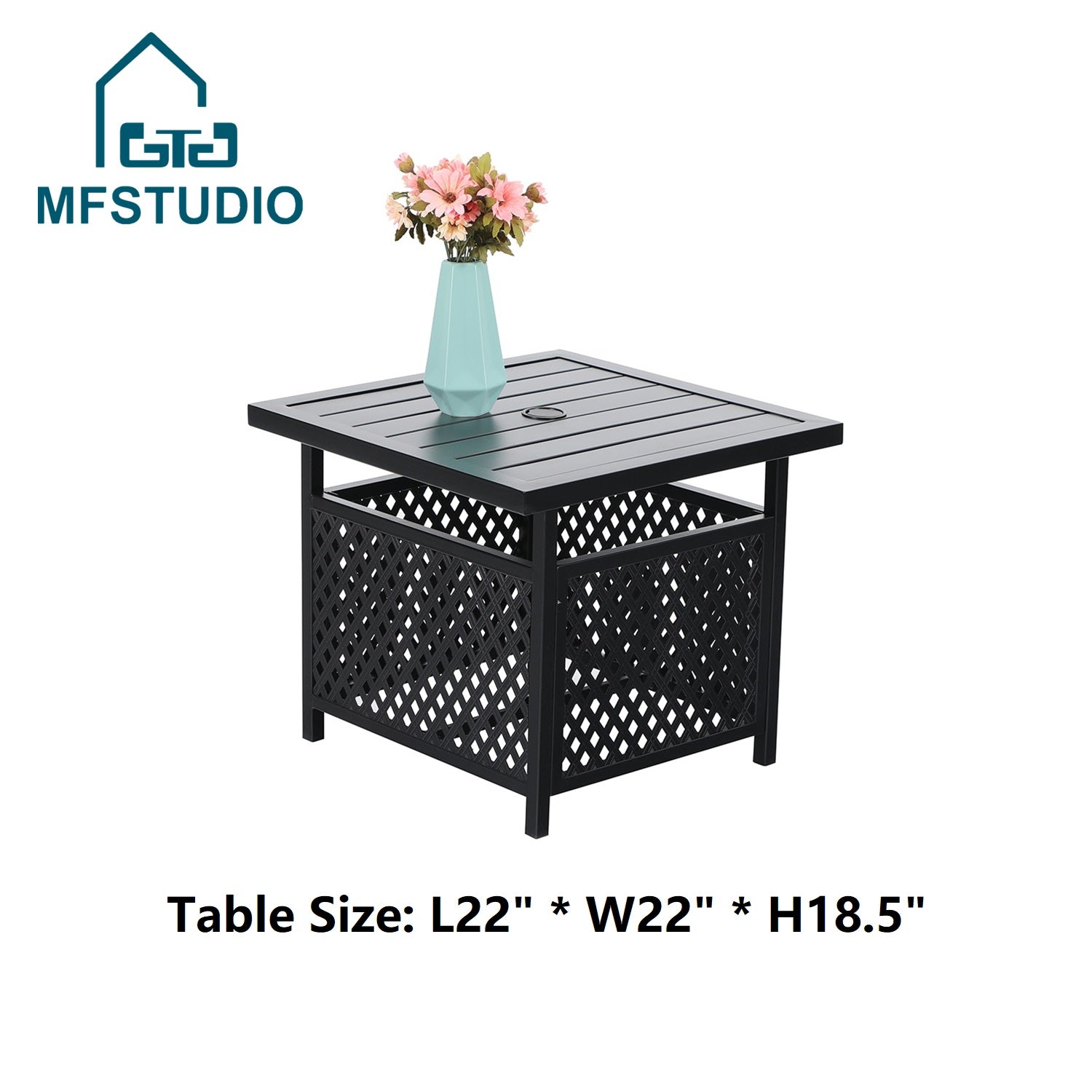 MF Studio 3-Piece Outdoor Patio Set with 2PCS C-Spring Padded Rocking Chairs&1PC Bistro Table Accent Garden Furniture, Black&Red