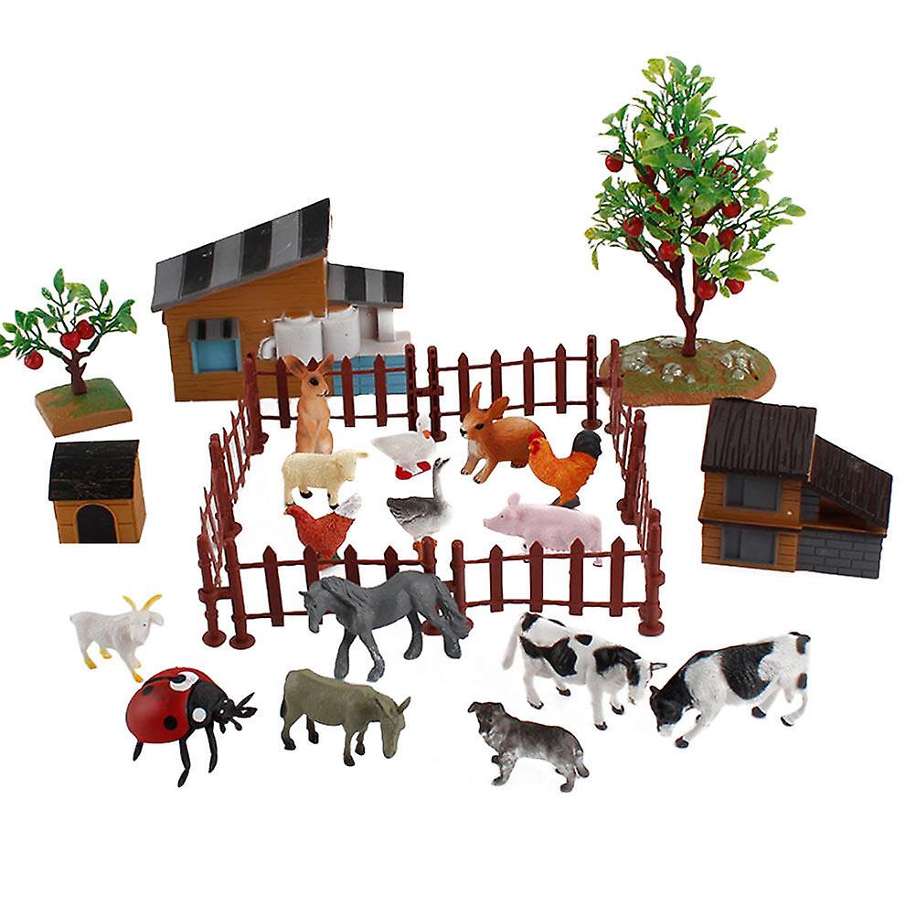 1 Set/28pcs Mini Farm Animal Figurine Toys Creative Mini Farmhouse Model Toys