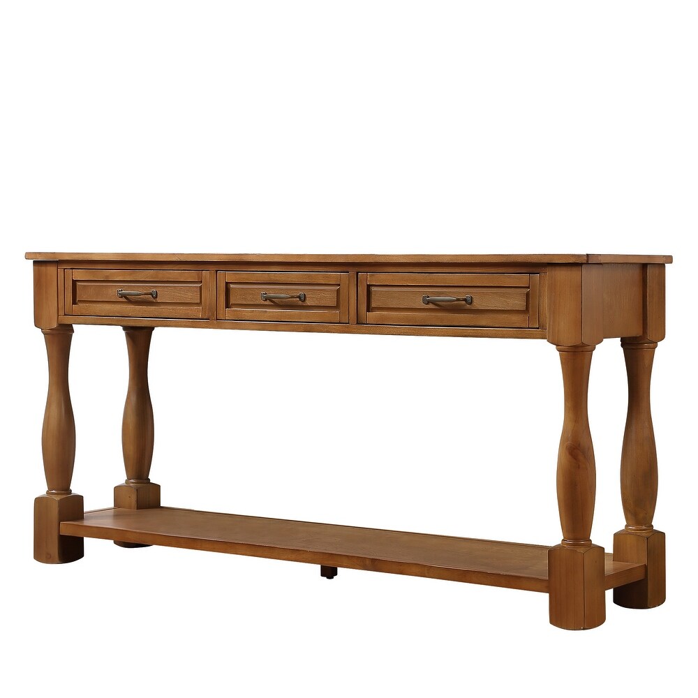 Wood Brown Console Table Long Sofa Table Hallway Table with 3 Drawers