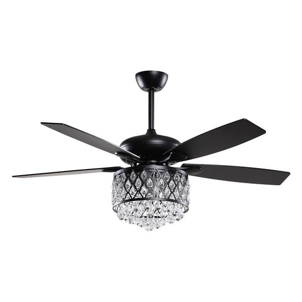 52 in. Indoor Black Crystal Chandelier Ceiling Fan With Light and Remote - 52