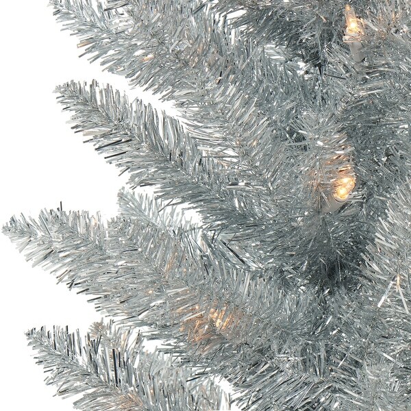 Puleo International 6 ft. Prelit Silver Tinsel Pencil Tree