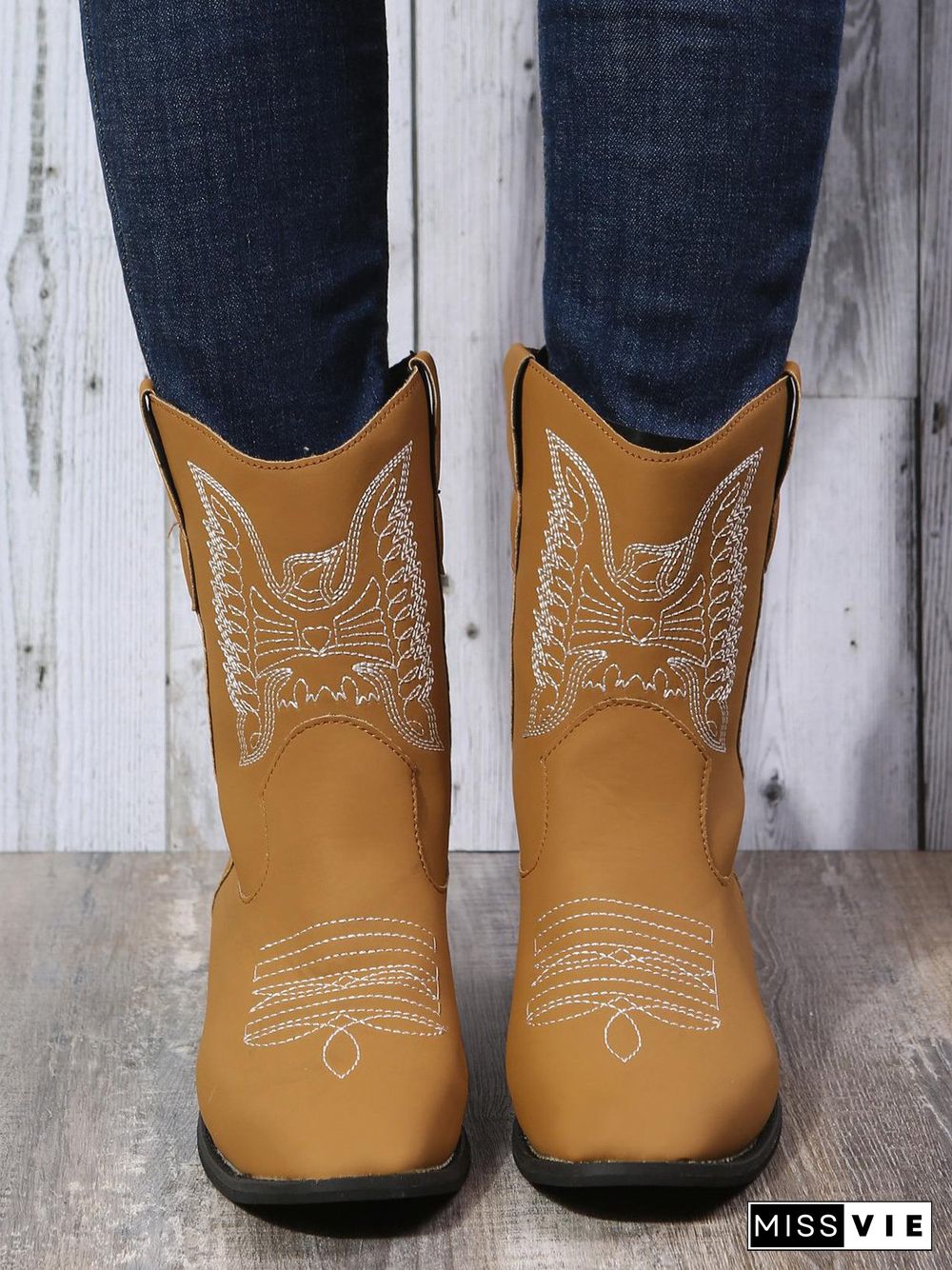 Embroidered Ethnic Chunky Heel Cowboy Boots