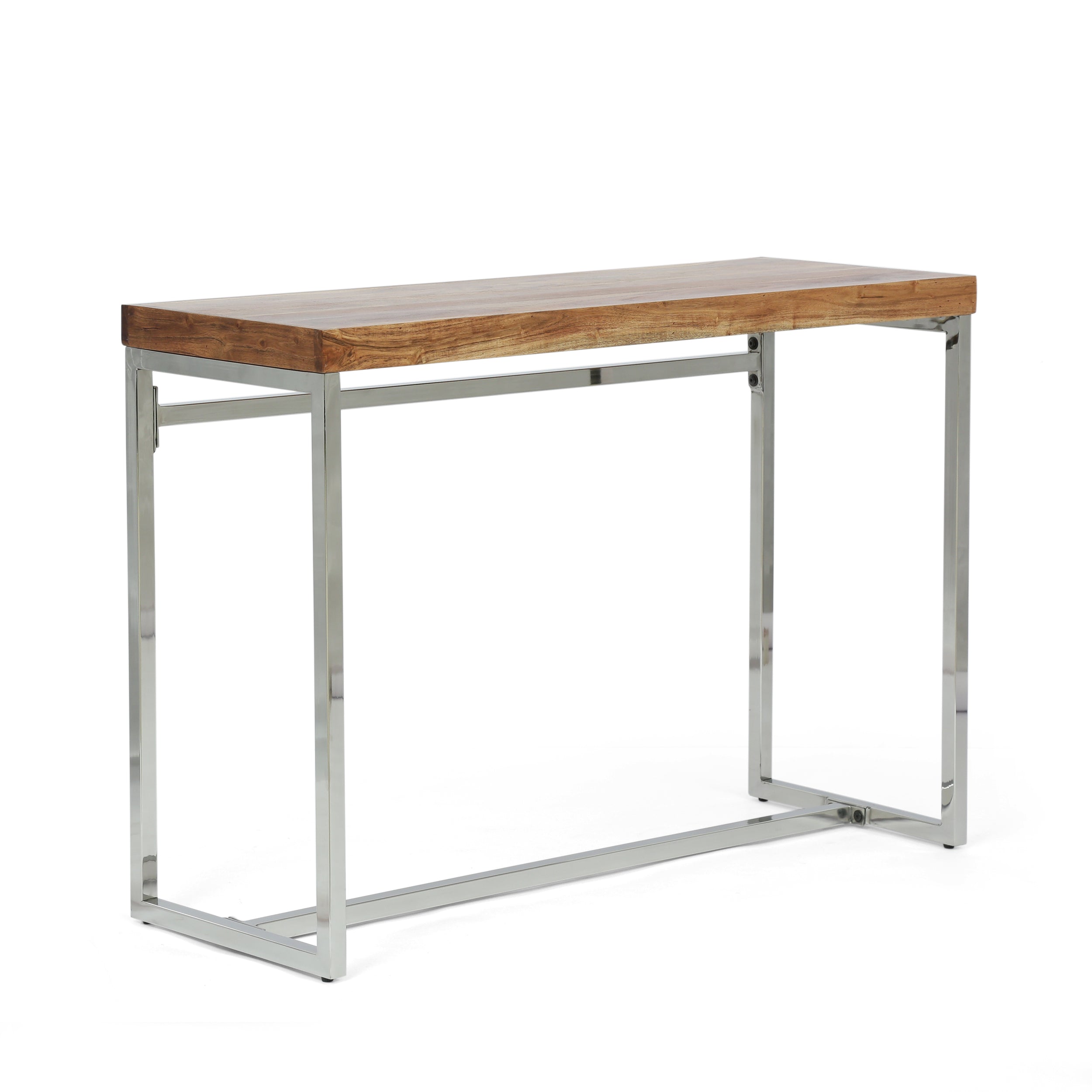 Alledonia Rustic Glam Handmade Acacia Wood Console Desk, Natural and Silver