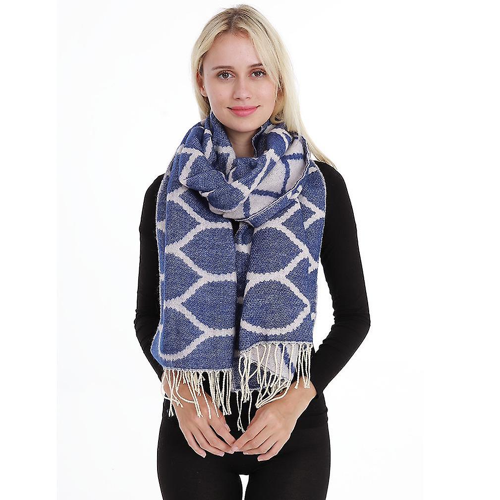 Winter Scarf With Geometric Pattern Warm Shawl With Tassel For Lady