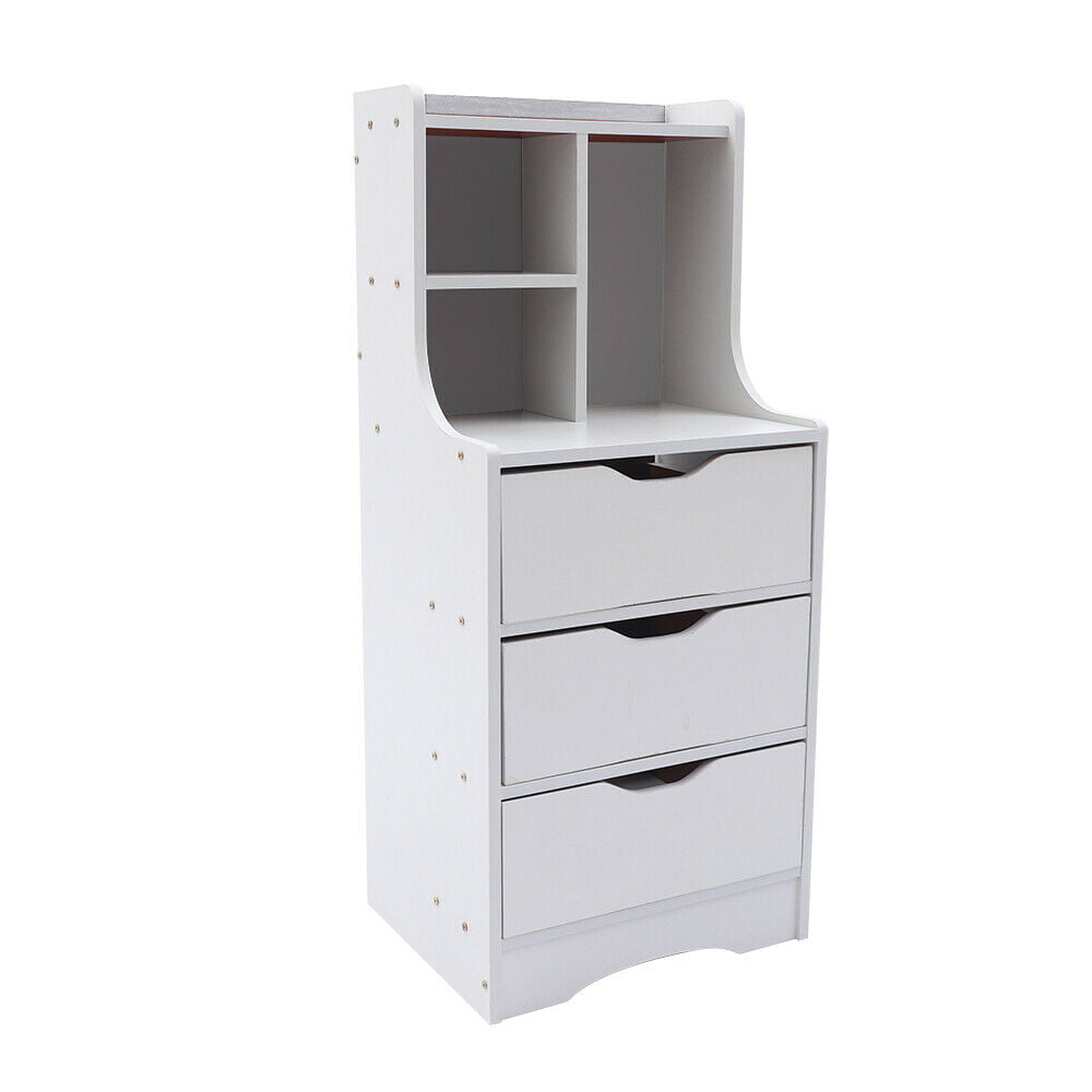 MIDUO Modern Nightstand with 3 Drawers Bedside Table Home Storage Chest Warm White Dresser