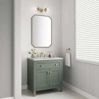 James Martin Vanities Chicago 30 in. W x 23.5 in. D x 34 in. H Bathroom Vanity in Smokey Celadon with Arctic Fall Solid Surface Top 305-V30-SC-3AF