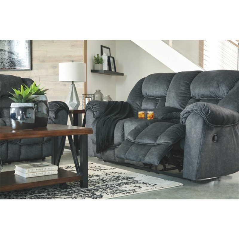 Signature Design by Ashley Capehorn Reclining Loveseat with Console in Granite   Transitional   Loveseats   by Homesquare  Houzz