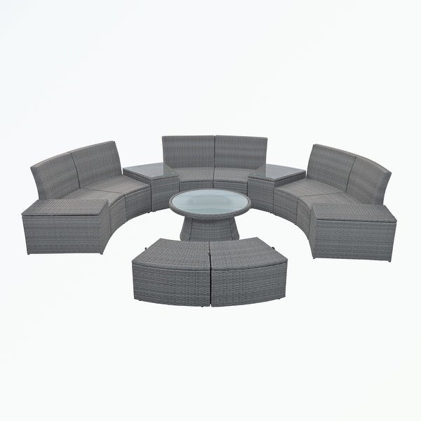 10-Piece Outdoor Sectional Half Round Patio Rattan Sofa Set - Overstock - 37600718